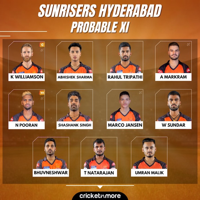 Sunrisers Hyderabad v Gujarat Titans Probable Playing XI