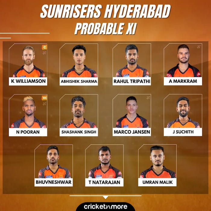 Sunrisers Hyderabad vs Gujarat Titans Probable XI