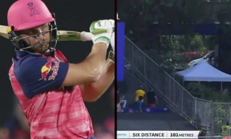 Cricket Image for VIDEO : बटलर ने मारा 101 मीटर लंबा छक्का, स्टेडियम के बाहर जाकर गिरी गेंद
