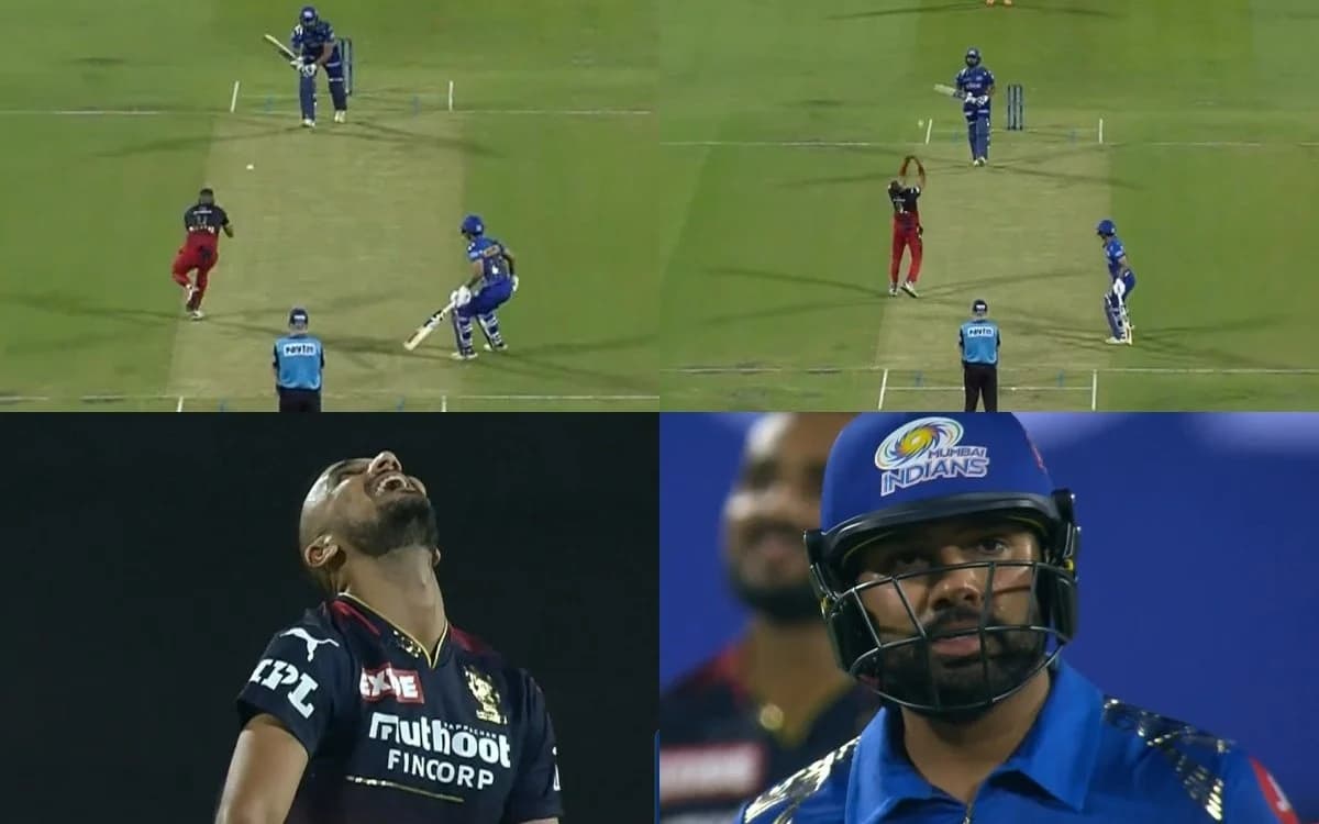 Cricket Image for रोहित की पारी पर फिर लगी ब्रेक, हर्षल पटेल को हाथों में दे बैठे कैच, देखें VIDEO