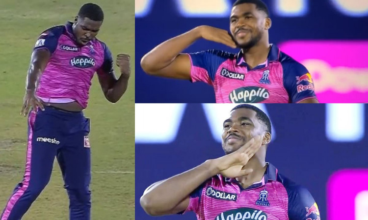 Rajasthan Royals' Obed McCoy enacts Allu Arjun's Pushpa move after picking his maiden IPL wicket in 