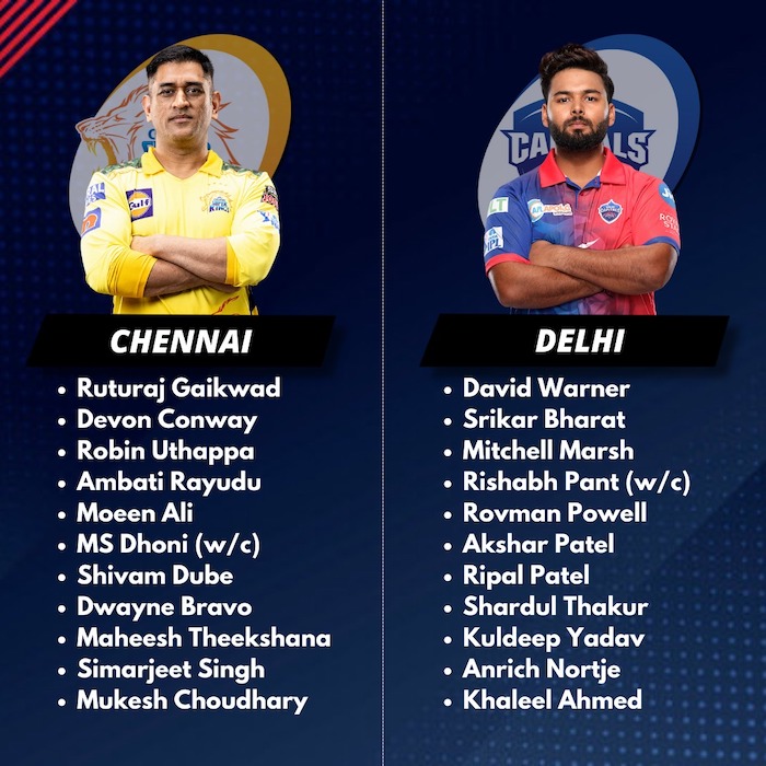 Delhi Capitals vs Chennai Super Kings Playing XI