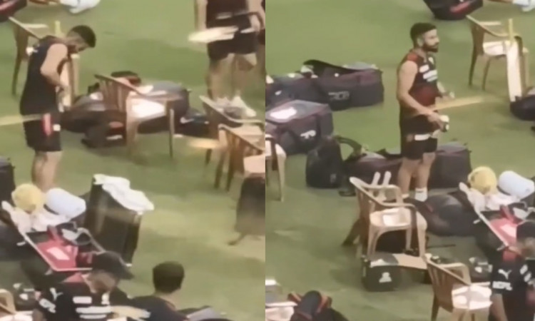 Cricket Image for Rcb Player Virat Kohli Wear An Abdominal Guard Cameraman Record Video