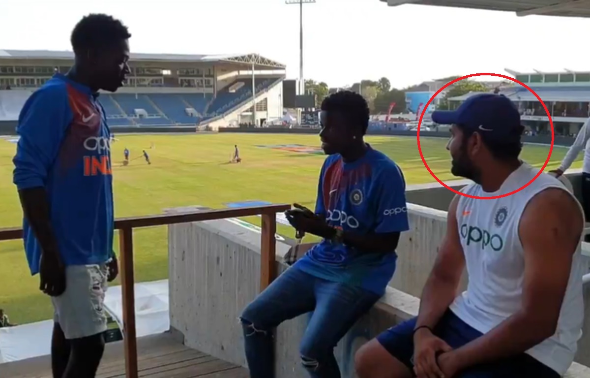 Cricket Image for Rohit Sharma With Two Of His Fans From The Crowd In Jamaica