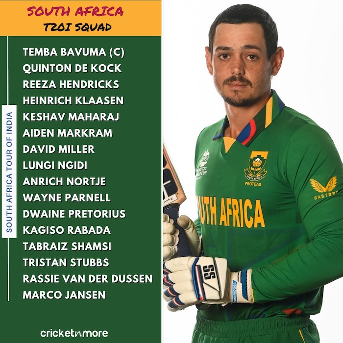 south africa squad india tour 2022
