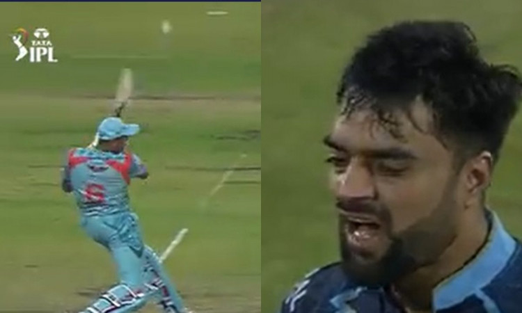 Cricket Image for VIDEO : दो बार लगी बैट से बॉल, आवेश खान का छक्का देखकर राशिद के उड़े होश