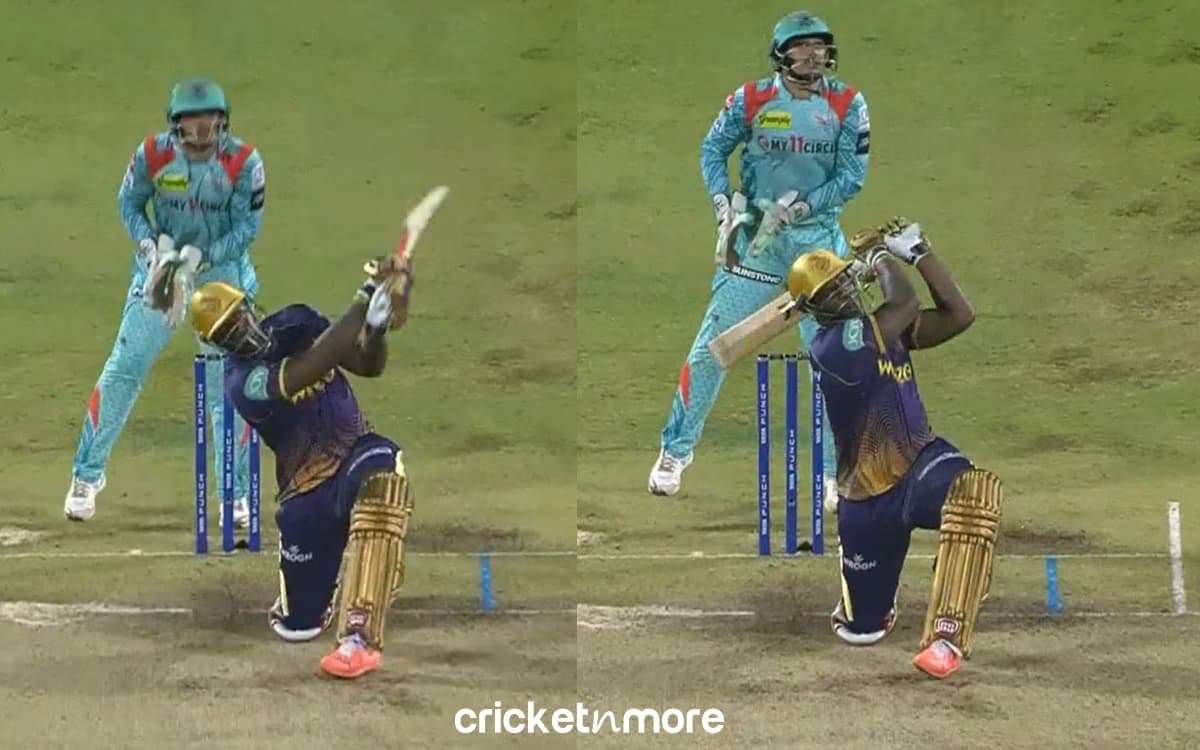 Cricket Image for VIDEO: आंद्रे रसेल ने दिखाई 'कैरेबियाई पावर', बिश्नोई को घुटने पर बैठकर जड़ा 98 मी
