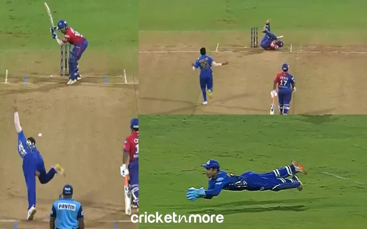 Cricket Image for VIDEO: बुमराह की बाउंसर पर औंधे मुंह गिरे छोटे से पृथ्वी, फिर ईशान किशन ने लपका 'स