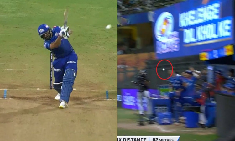 Cricket Image for WATCH: Rohit Sharma Dispatches A Six Straight Into Mumbai Indians Dugout