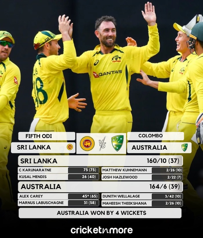 Australia Beat Sri Lanka by 4 Wickets In 5th ODI