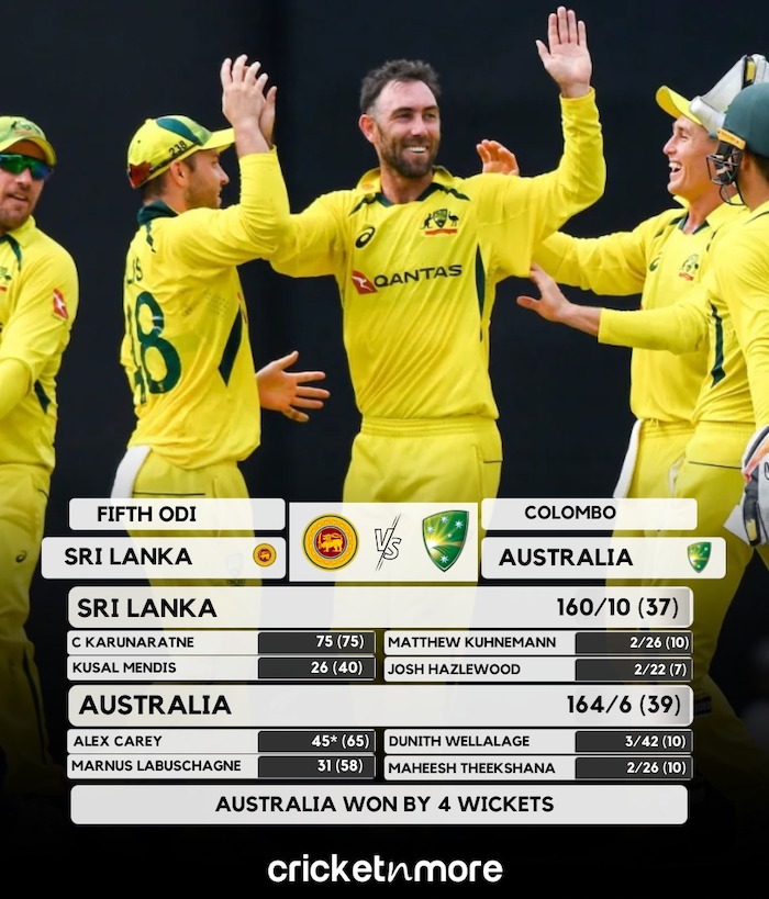 Australia Beat Sri Lanka By 4 Wickets In 5th ODI