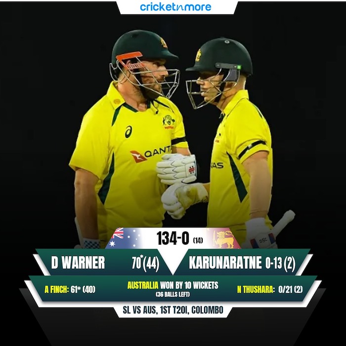 Australia beat Sri Lanka By 10 Wickets In First T20I