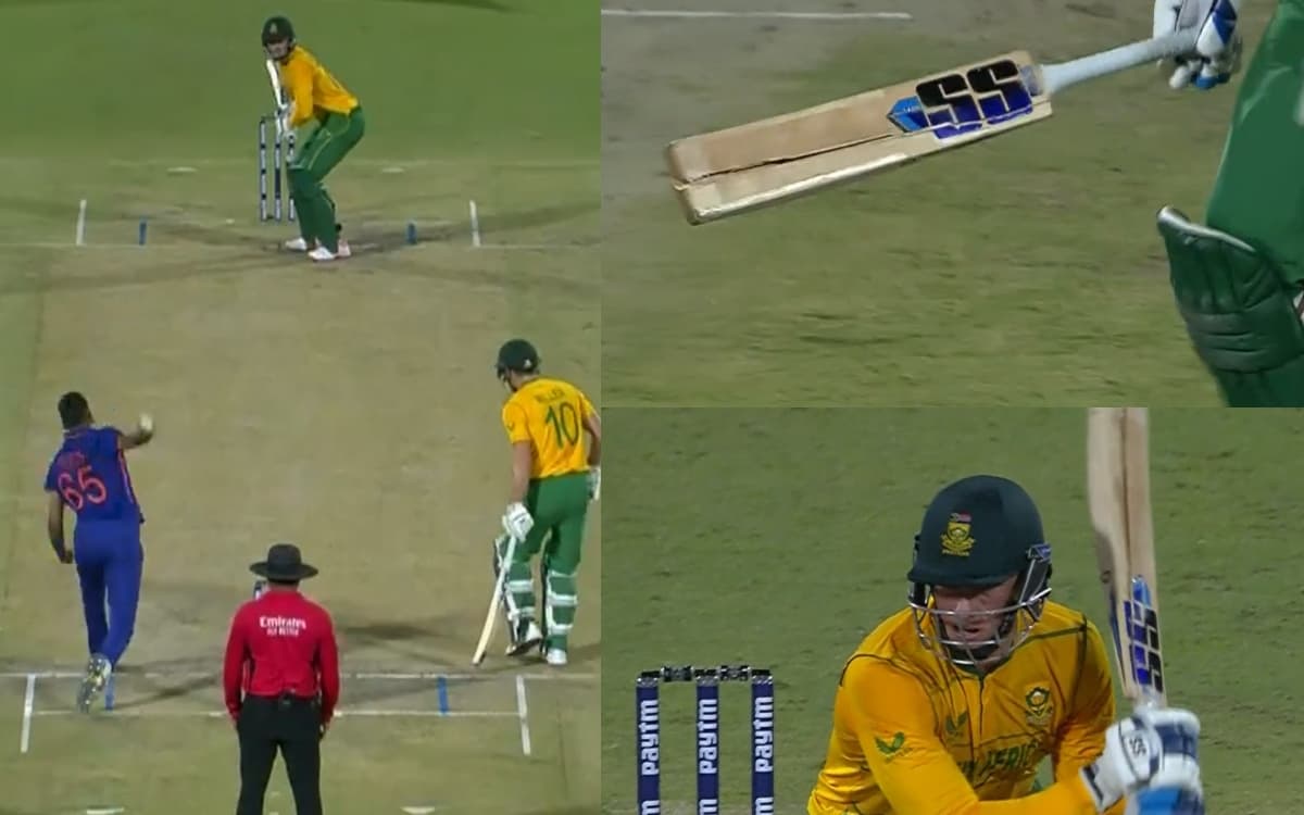 Cricket Image for आवेश की घातक गेंद से टूटा डूसे का बल्ला, लकड़ी के हो गए दो फाड़: देखें VIDEO
