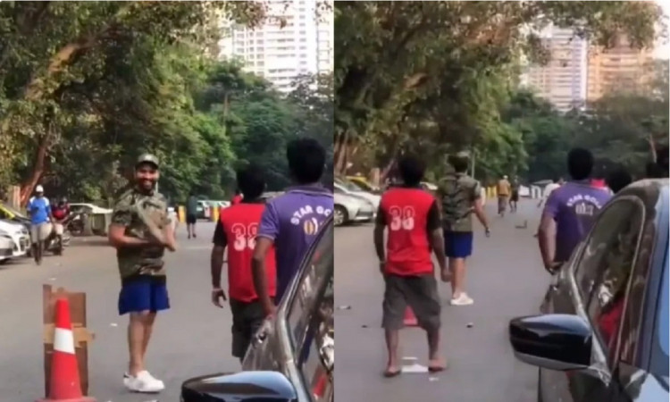 Cricket Image for WATCH: Rohit Sharma Plays 'Gully Cricket' On Mumbai Streets With Local People