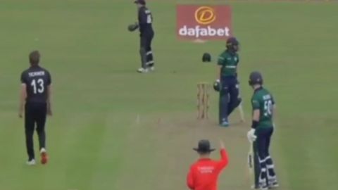 Cricket Image for Ireland Vs New Zealand Towel Fell Off Blair Tickner Trouser Saves Batter