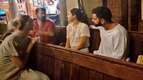 Cricket Image for Virat Kohli with wife Anushka Sharma Attend Krishna Das Kirtan