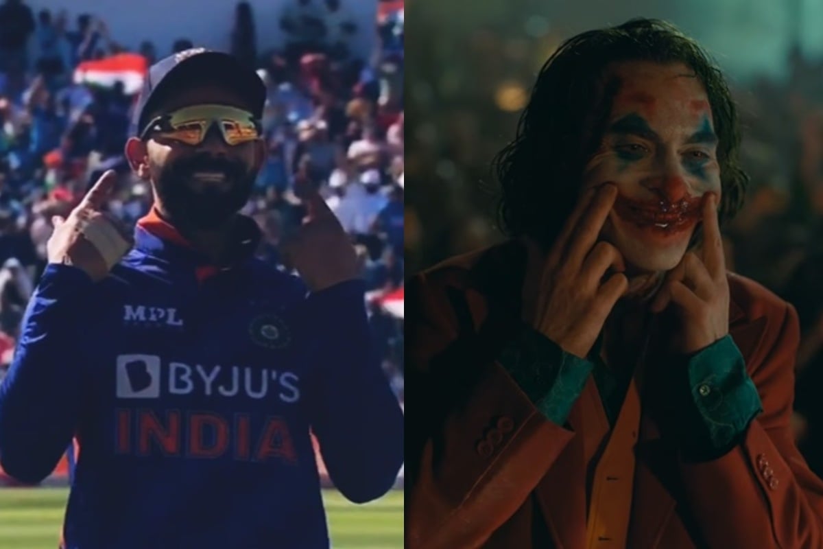 Cricket Image for Virat Kohli Laugh Like Hollywood Film Joker Actor Joaquin Phoenix 