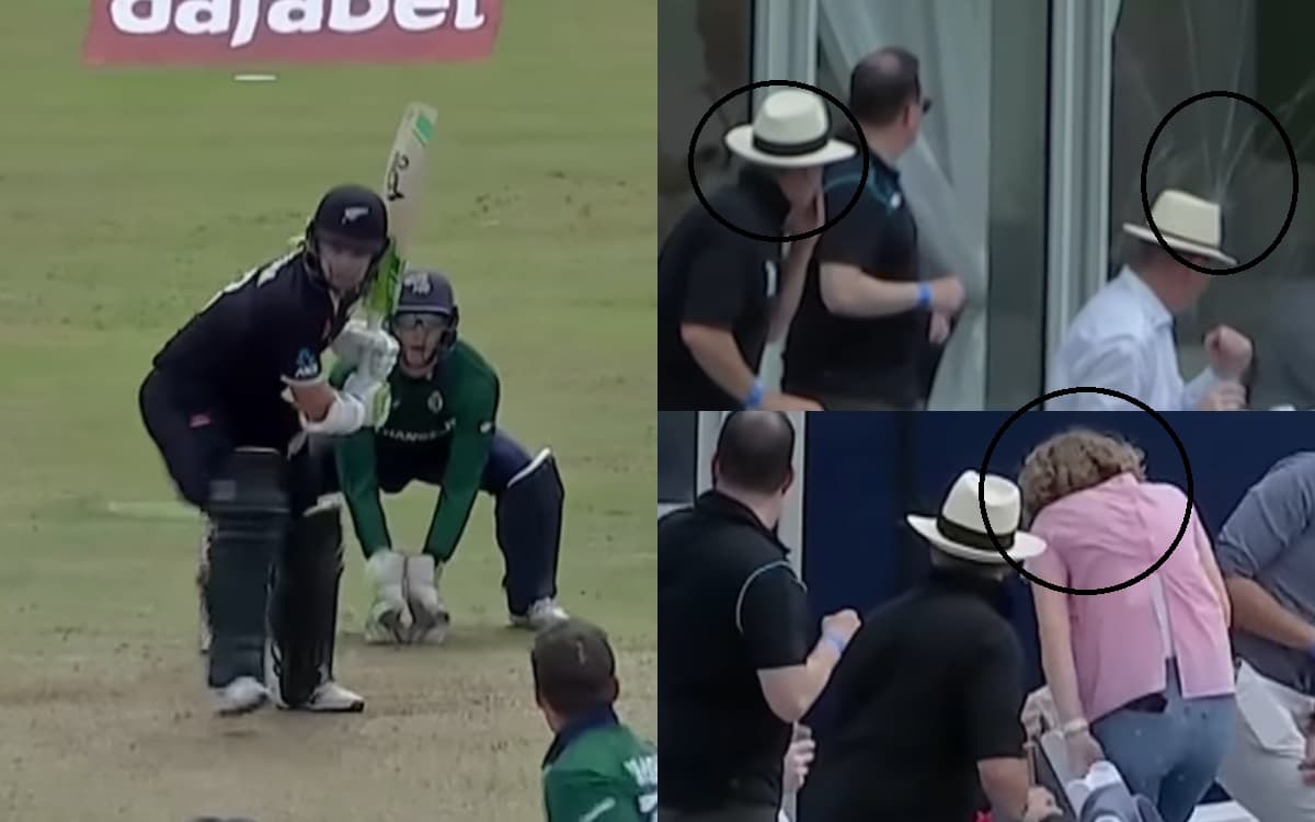Cricket Image for टॉम लैथम के शॉट ने मचाई तोड़-फोड़, बाल-बाल बचे आयरिश फैंस; देखें VIDEO