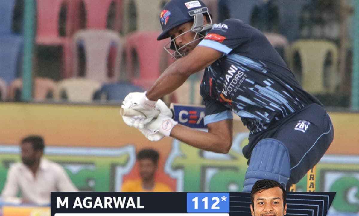 Mayank Agarwal scored 112 runs off just 61 deliveries for Bengaluru Blasters in the Maharaja Trophy