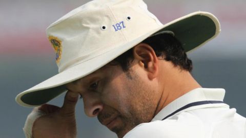 Cricket Image for Sachin Tendulkar weared floppy hat because of this reason