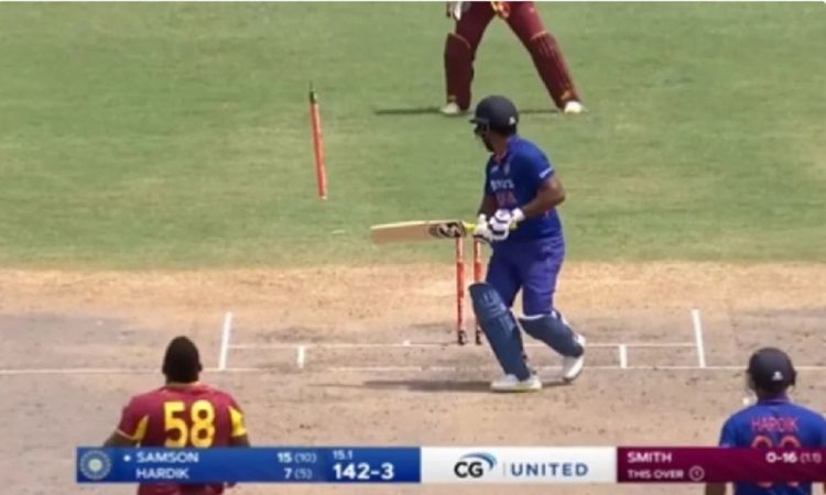 Cricket Image for Odean Smith Dismisses Sanju Samson As He Sends The Stumps Flying; Watch Video Here