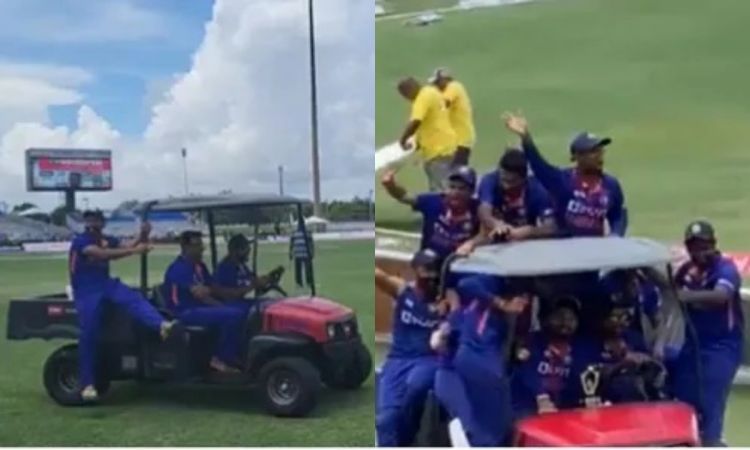 Cricket Image for VIDEO : जीत के बाद टीम इंडिया ने की जमकर मस्ती, गाड़ी में  लगाया मैदान का चक्कर