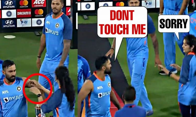 Cricket Image for Dinesh Karthik Angry After Girl Touches Him On The Ground 