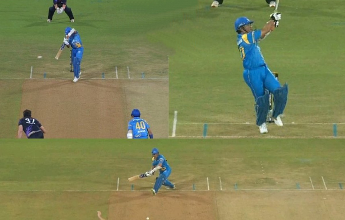 Cricket Image for Road Safety World Series Sachin Tendulkar Scoop Shot Off Kyle Mills Bowling