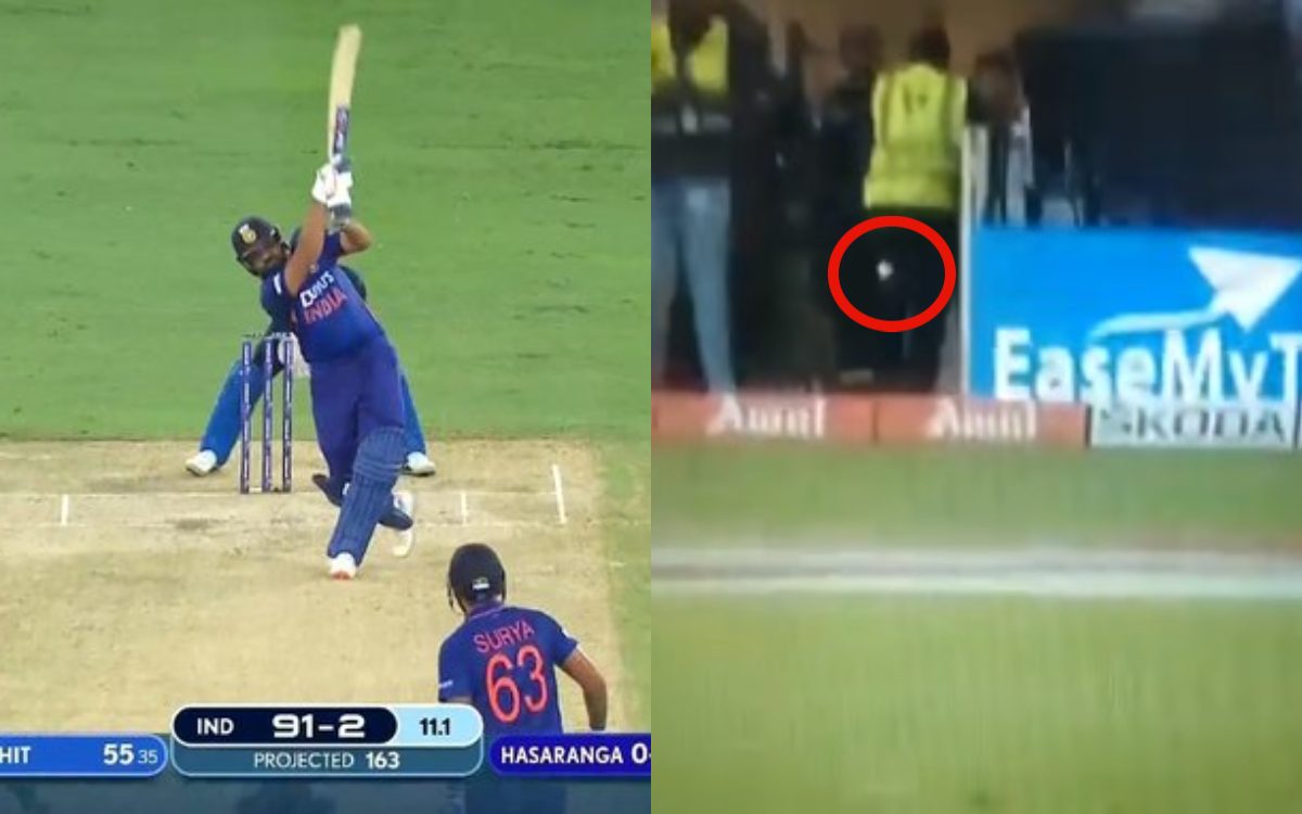 Cricket Image for VIDEO : रोहित शर्मा ने जड़ा खतरनाक छक्का, सिक्योरिटी गार्ड की पीठ पर जा लगी गेंद