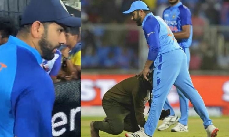 Cricket Image for Fan Came And Touched Rohit Sharma Feet