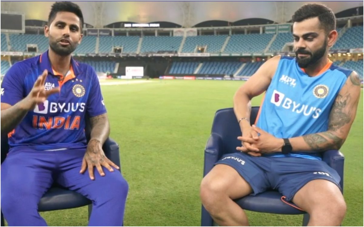 Cricket Image for VIDEO : विराट ने पूछा- क्या 6 छक्के लगाने के बारे में सोच रहे थे? सूर्या ने ले लिय