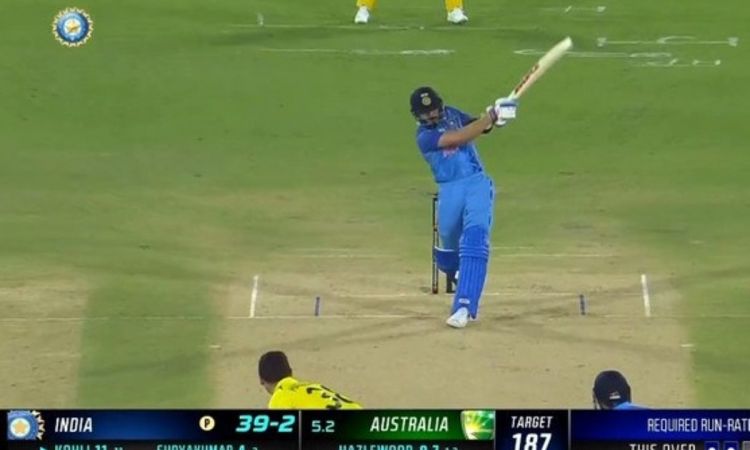 Cricket Image for VIDEO : विराट कोहली ने खड़े-खड़े लगा दिया हेज़लवुड को छक्का