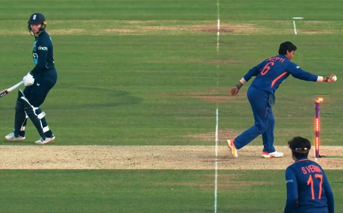 Cricket Image for WATCH: Deepti Sharma Inflicts A Run Out At The Non-Striker's End; India Historical