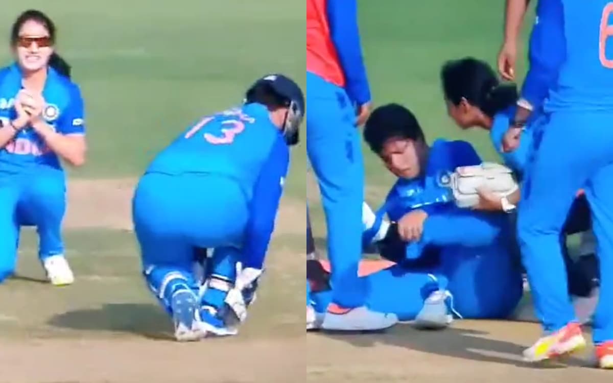 Cricket Image for दर्द में दिखी रिचा घोष, कैच पकड़ने के चक्कर में मुड़ गया था पैर; देखें VIDEO