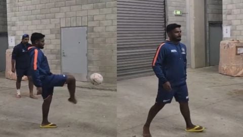 India and New Zealand team enjoy a game of footvolley as we wait for the rain to let up!