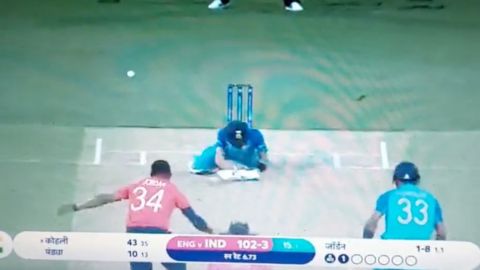 Cricket Image for Ind Vs Eng Virat Kohli Loses His Balance On Chris Jordan Bowling