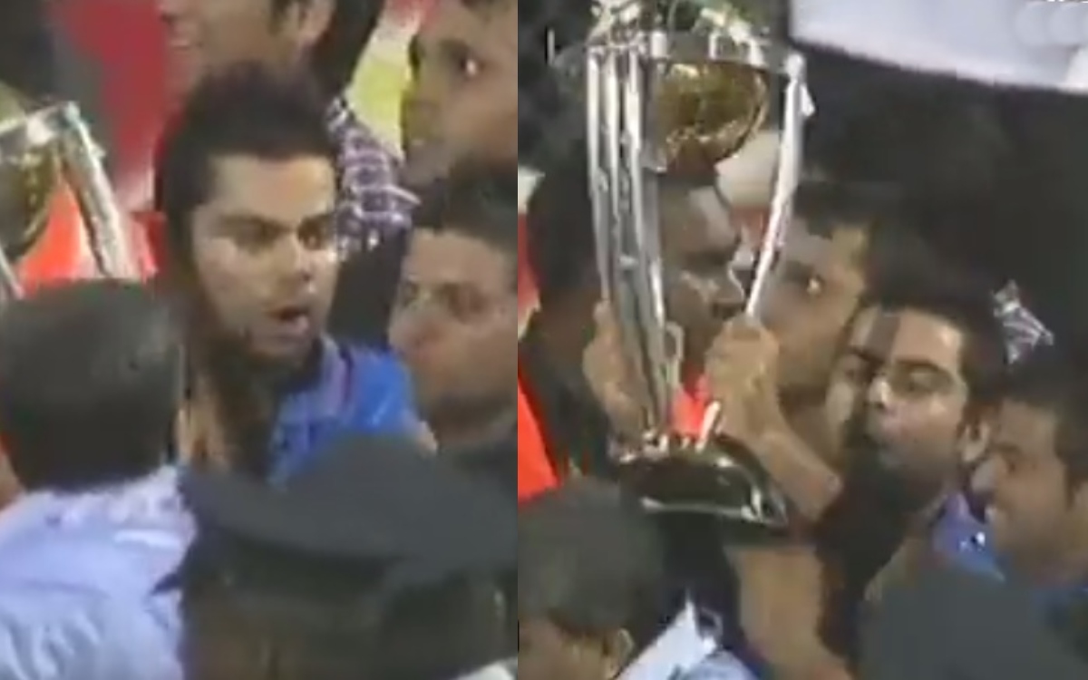 Cricket Image for Virat Kohli And Suresh Raina Hitting Old Man With World Cup Trophy