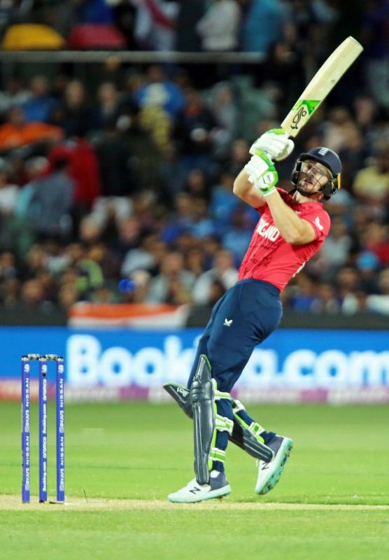 Adelaide English batsman Jos Buttler plays a shot during the T20