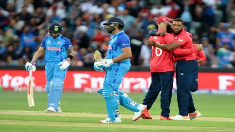 Adelaide : Indian captain Rohit Sharma reacts after his dismissal during the T20 World Cup semi fina