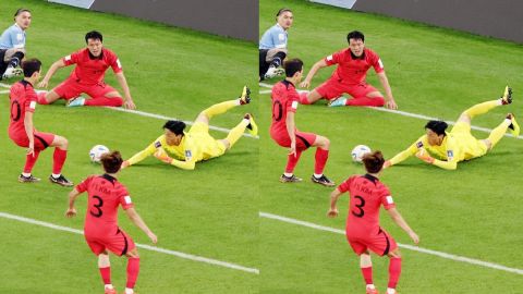 Al Rayyan : Lee Kang-in of South Korea drills a left-footed shot during the FIFA World Cup Group H m