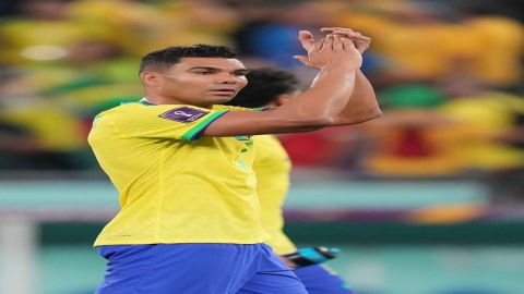 Doha:Brazil's Casemiro celebrates his team victory at the end of the World Cup group G soccer match 