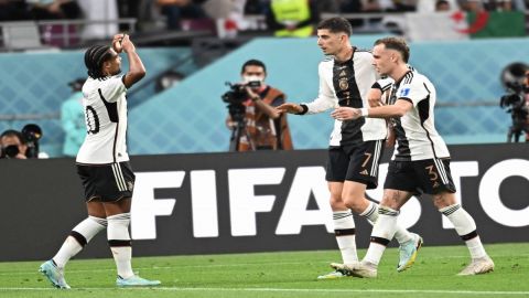 Doha:Germany's Kai Havertz, right, celebrates after scoring during the World Cup group E soccer matc