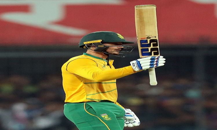 Indore: South African batter Quinton de Kock celebrates his half century during the 3rd T20 cricket 
