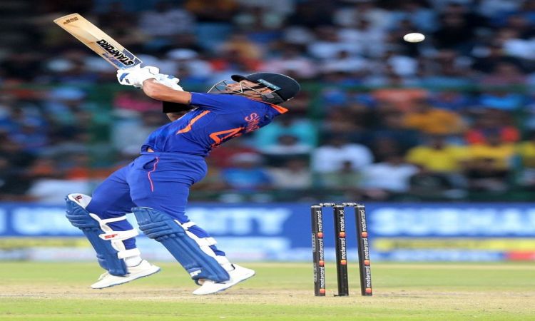 New Delhi : Indian captain Shikhar Dhawan plays a shot during the 3rd ODI cricket match between Indi