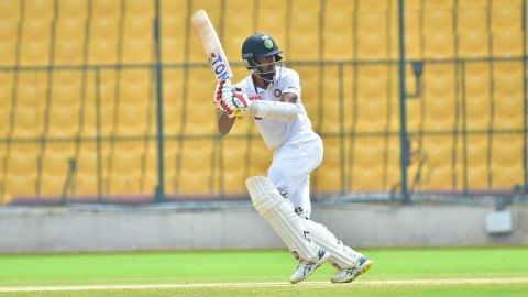 Kolkata:  Bengal's Abhimanyu Easwaran celebrates his double century on Day 4 of a Ranji Trophy match