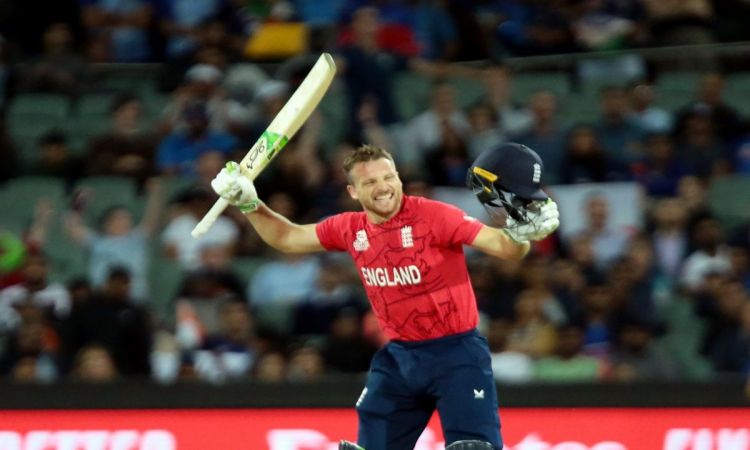 Adelaide : England's Jos Buttler celebrates after winning the T20 World Cup semi final match against