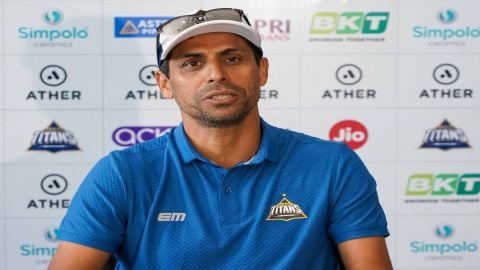 Ahmadabad :IPL Winners team Gujarat Titan Head Coach Ashish Nehra addressing the media in Ahmedabad,