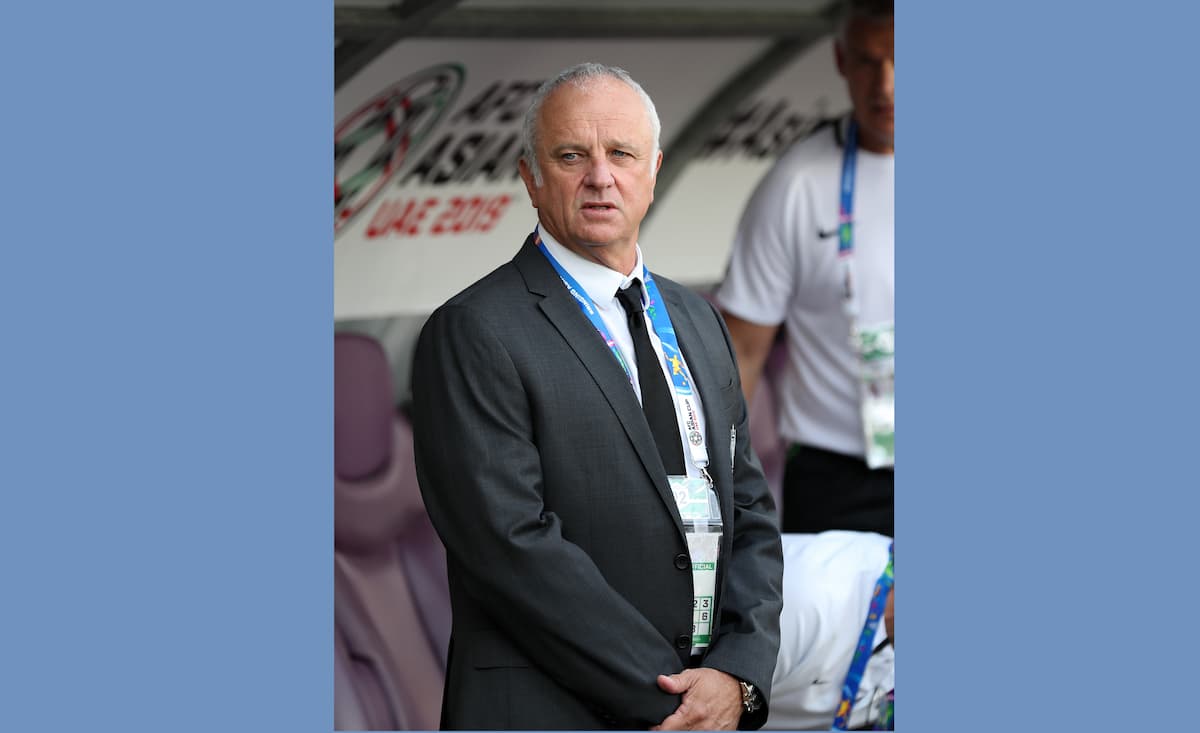 Graham Arnold, head coach of Australia, reacts during the group B
