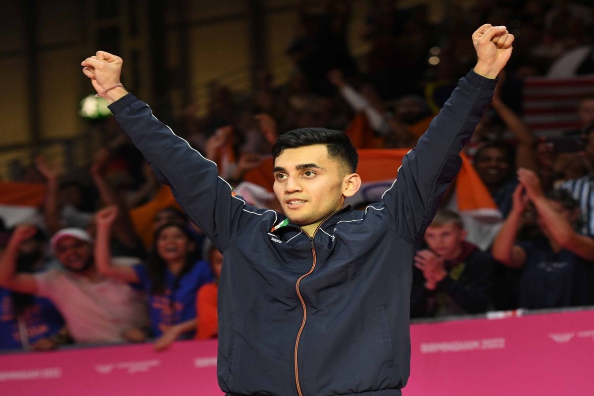 Birmingham:India's Lakshya Sen celebrates before the medal ceremony in the Men's singles badminton a Birmingham:India's Lakshya Sen celebrates before the medal ceremony in the Men's singles badminton a