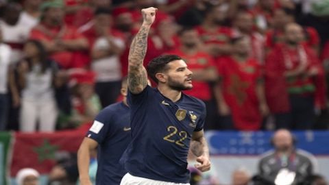 Doha : French player Theo Hernandez celebrates after scoring a goal during the FIFA World Cup Qatar 